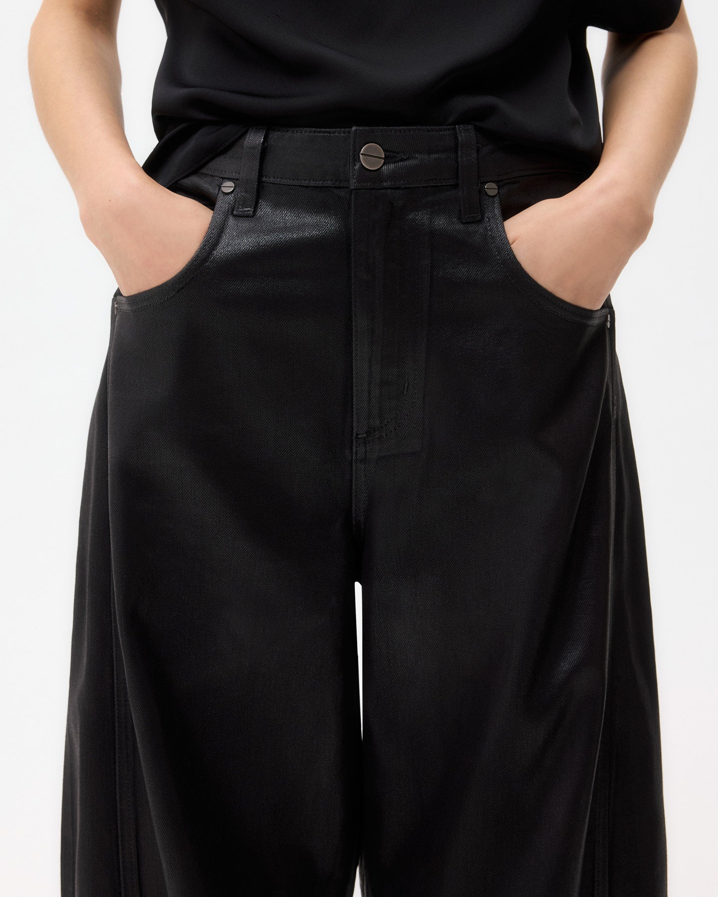 TWP Black Beryl Pant in Coated Denim view 2