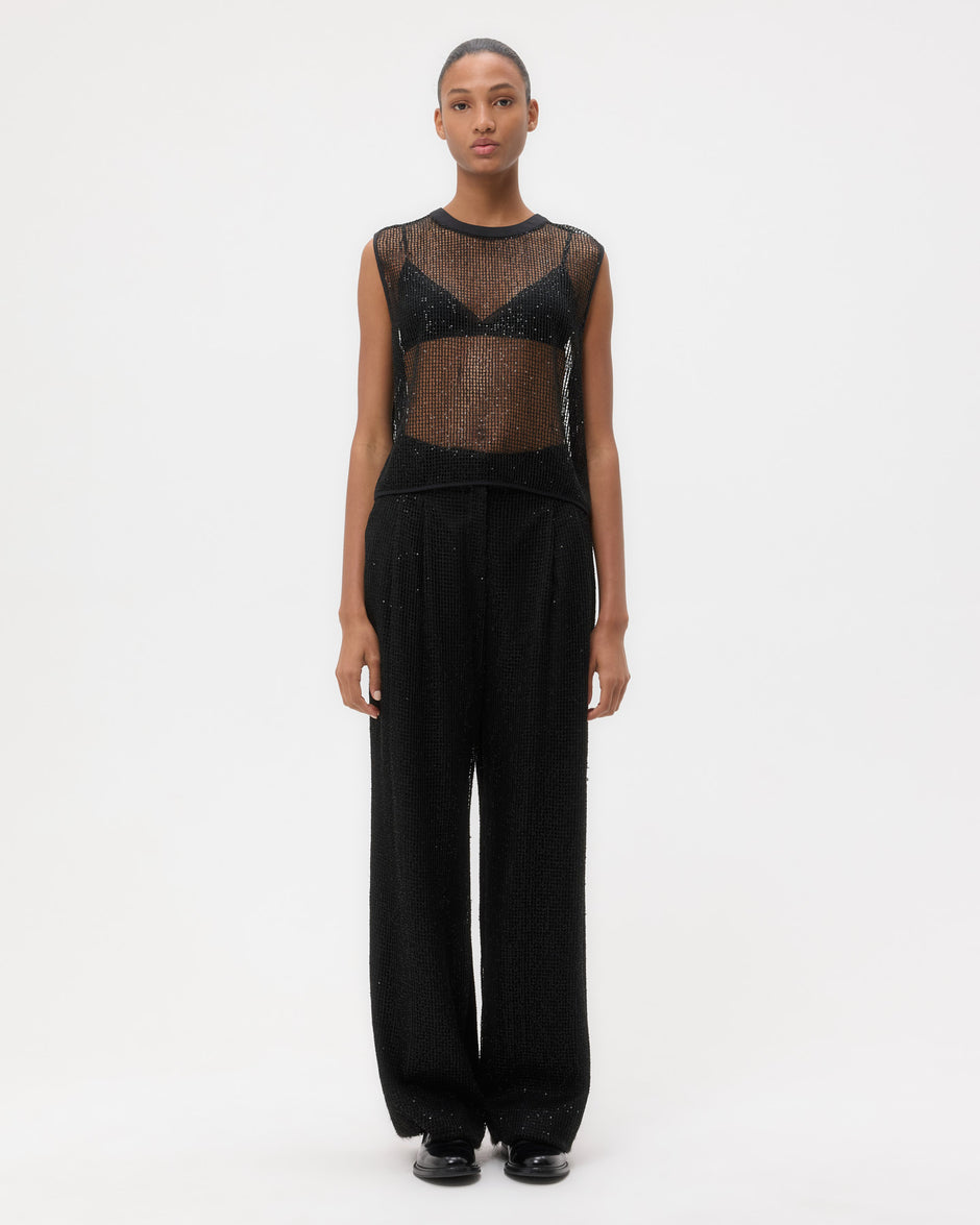 TWP Black Sulli Pant in Mini Sequin Netting view 6