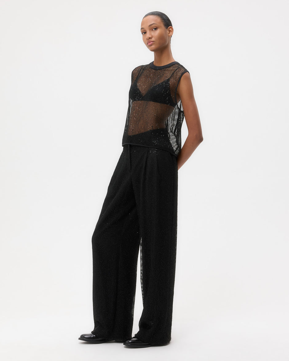 TWP Black Sulli Pant in Mini Sequin Netting view 4