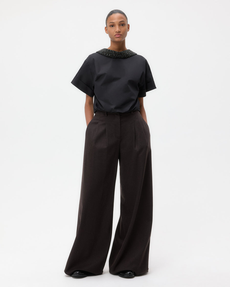 TWP Chocolate Avery Pant in Wool Cashmere Flannel view 2