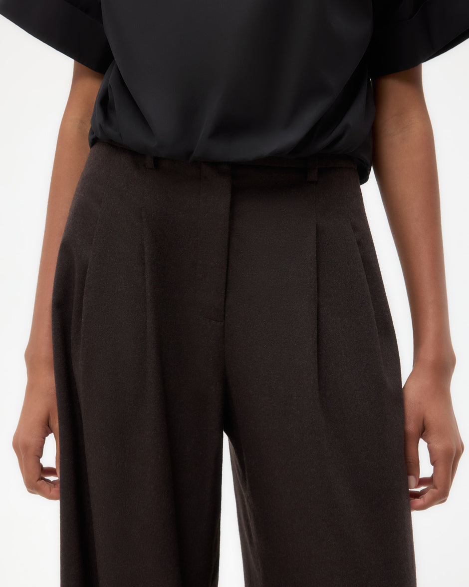 TWP Chocolate Avery Pant in Wool Cashmere Flannel view 3
