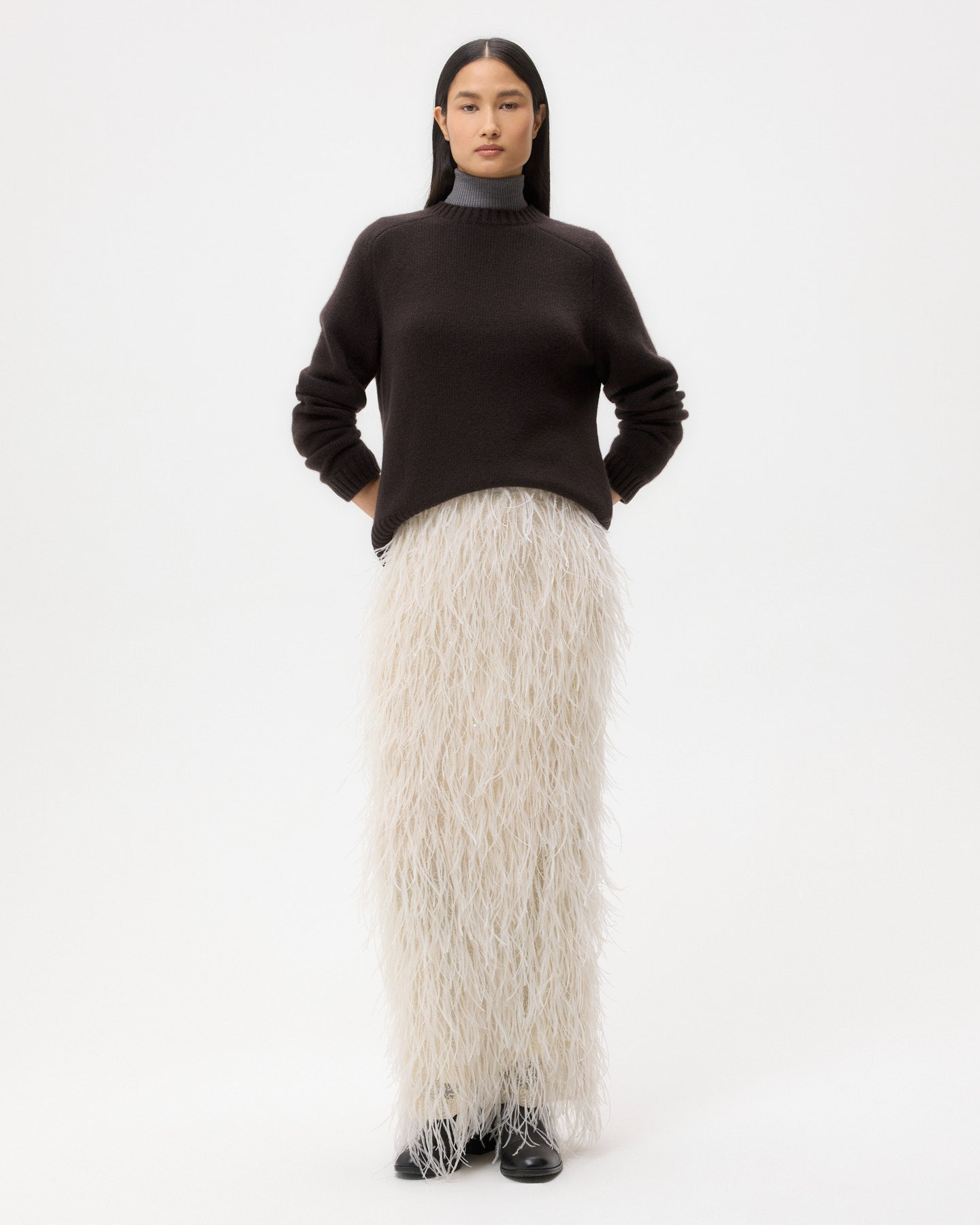 TWP Ivory Light As A Feather Skirt in Feathers view 3