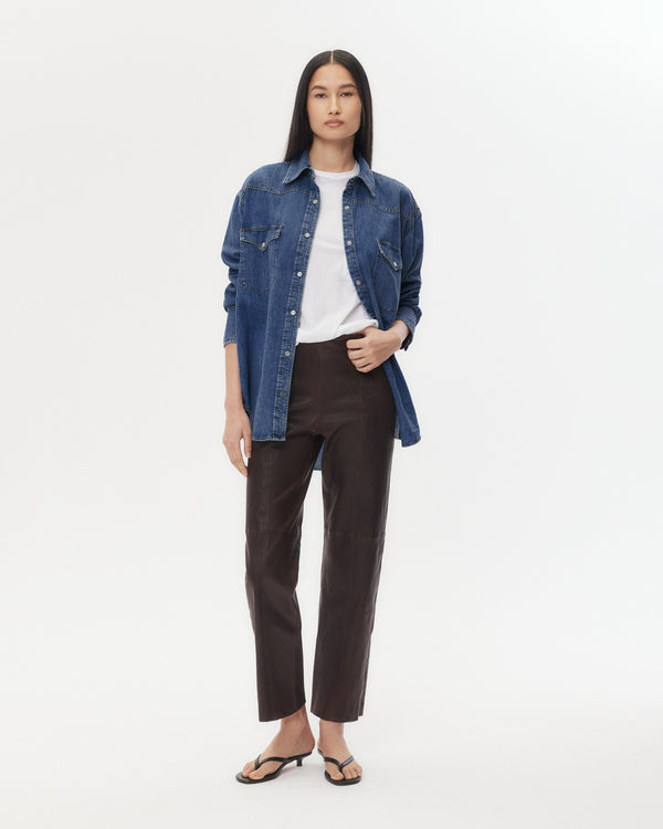 TWP Dark wash OG Supersized Ranchers Shirt in Denim Shirting view 5