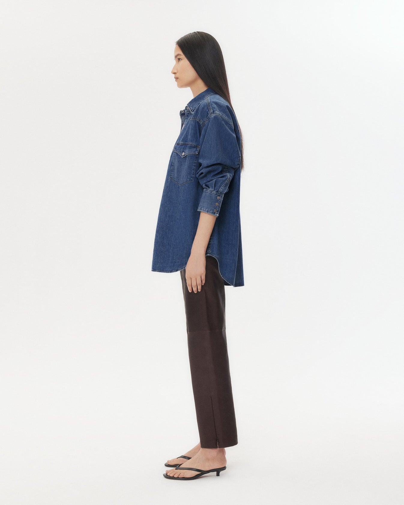 TWP Dark wash OG Supersized Ranchers Shirt in Denim Shirting view 4