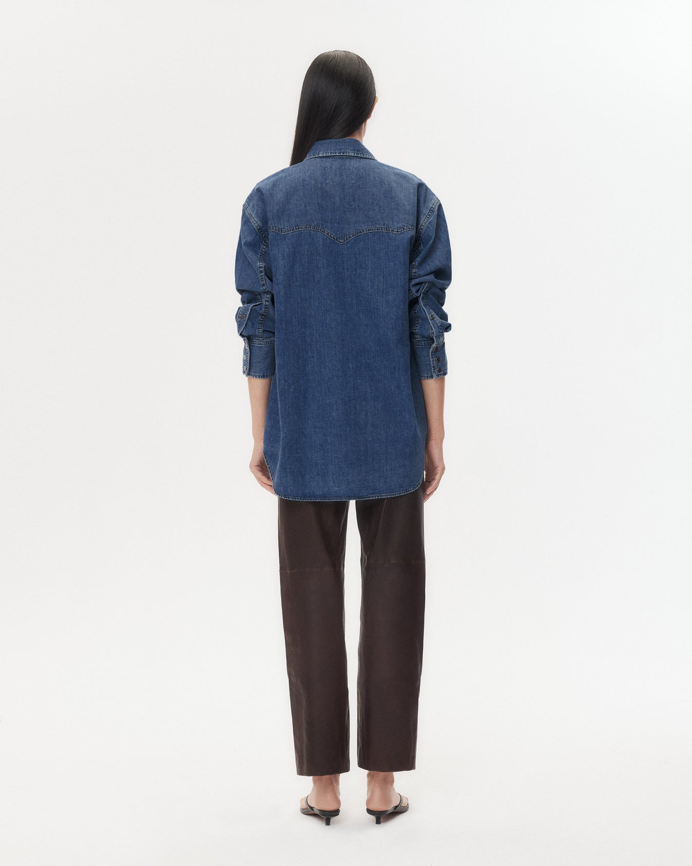 TWP Dark wash OG Supersized Ranchers Shirt in Denim Shirting view 6