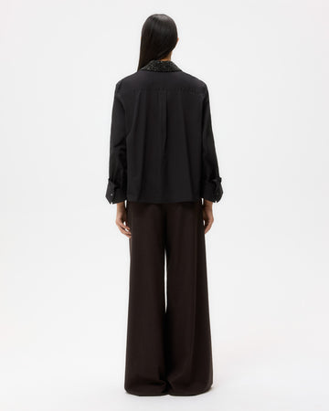 TWP Black Dude Shirt With Crystal Collar in Super Compact Poplin view 4