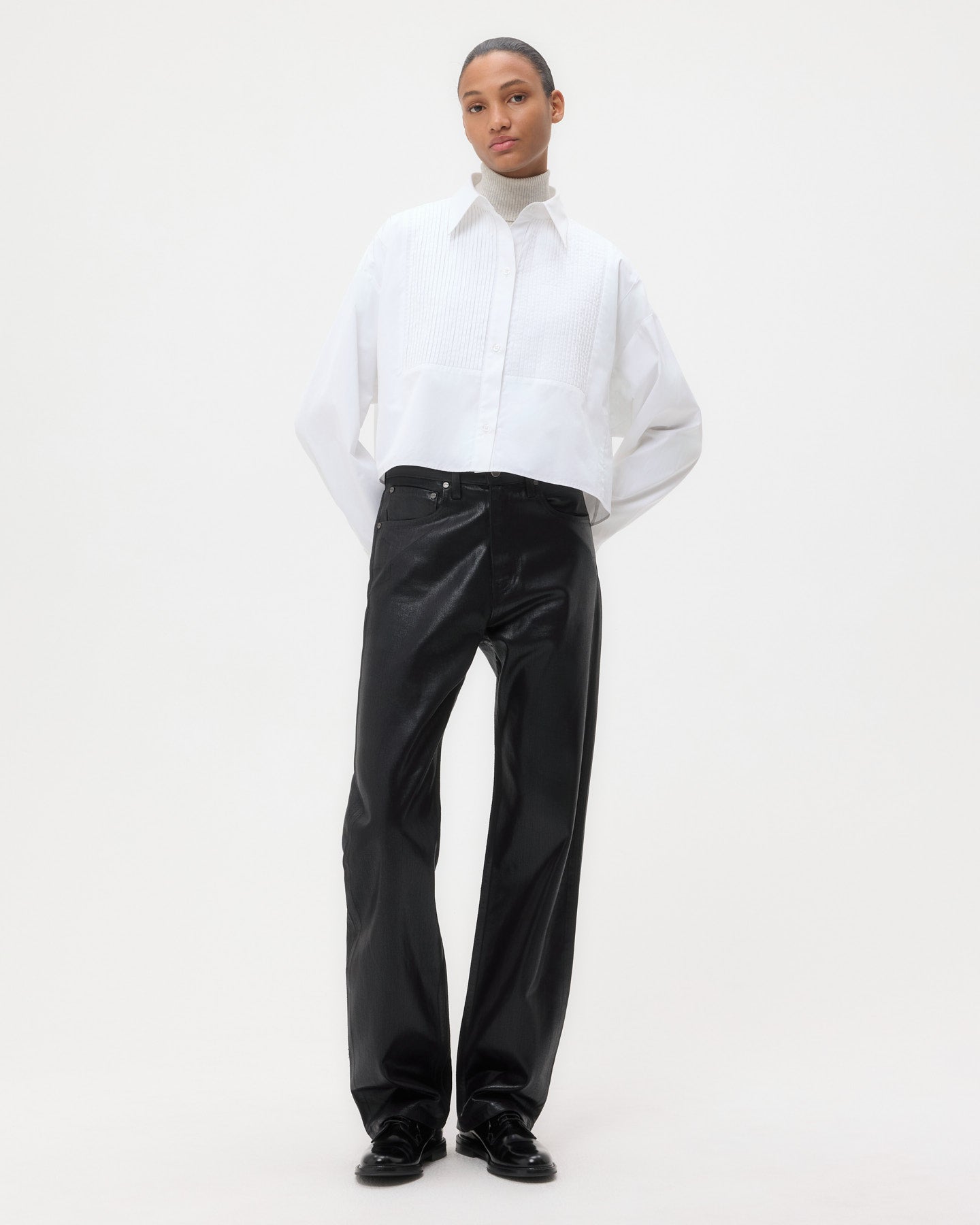 TWP White Soon To Be Ex Shirt With Bib in Super Compact Poplin view 3