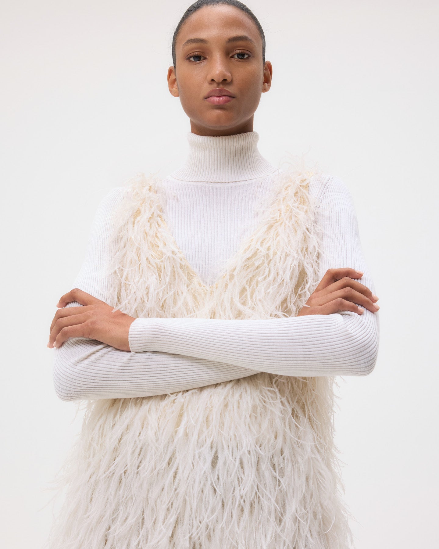 TWP Ivory Mini Dress in Feathers view 2