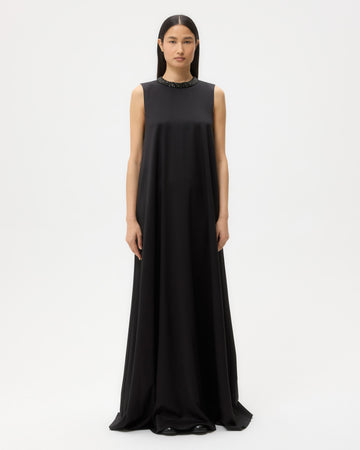 TWP Black Capitol Dress With Crystal Collar in Silk Finish Twill view 6