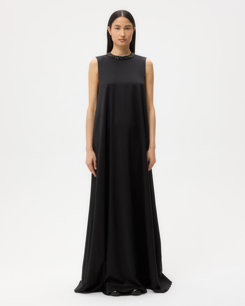 TWP Black Capitol Dress With Crystal Collar in Silk Finish Twill view 6