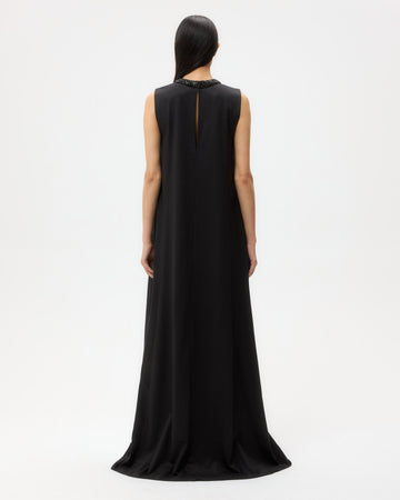 TWP Black Capitol Dress With Crystal Collar in Silk Finish Twill view 5
