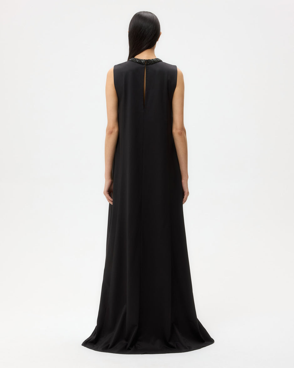 TWP Black Capitol Dress With Crystal Collar in Silk Finish Twill view 5