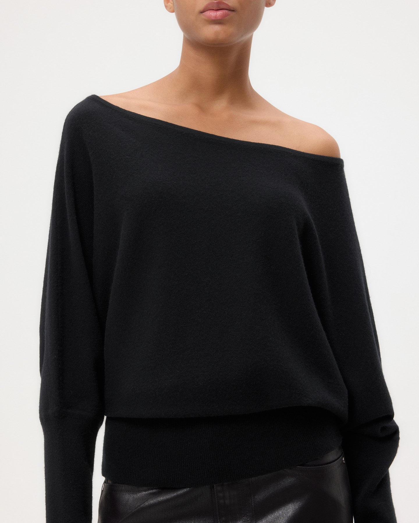 TWP Black Off The Shoulder Knit in Cashmere view 2