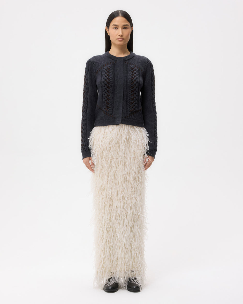 TWP Charcoal Suede Cable Sweater Jacket in Merino Wool view 6