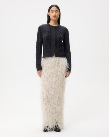 TWP Charcoal Suede Cable Sweater Jacket in Merino Wool view 3