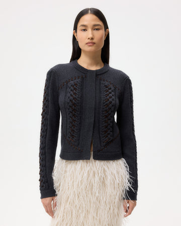 TWP Charcoal Suede Cable Sweater Jacket in Merino Wool view 2