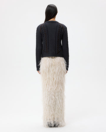 TWP Charcoal Suede Cable Sweater Jacket in Merino Wool view 5