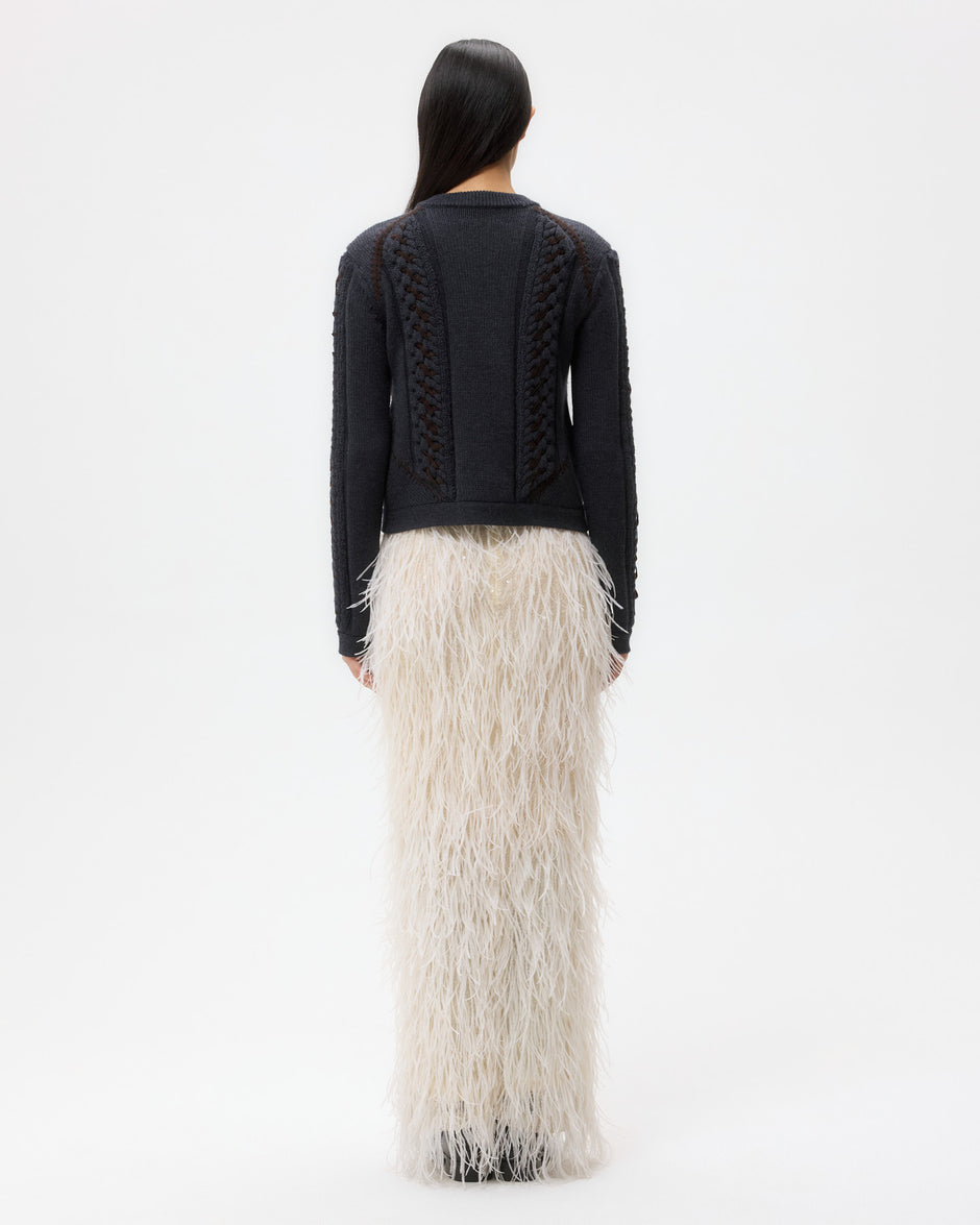 TWP Charcoal Suede Cable Sweater Jacket in Merino Wool view 5