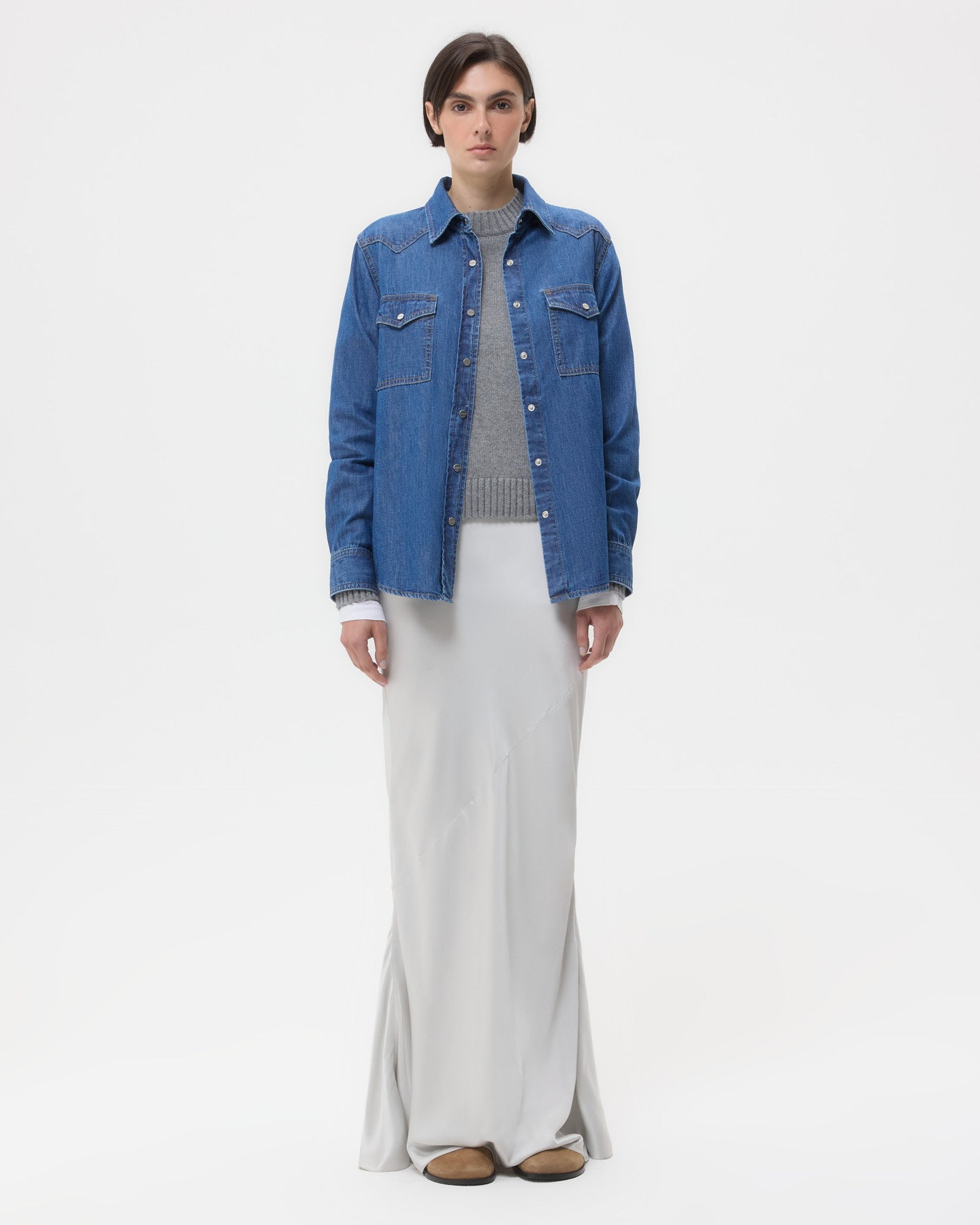 TWP Paris Cowboy Take Me Away Shirt in Denim Shirting view 2