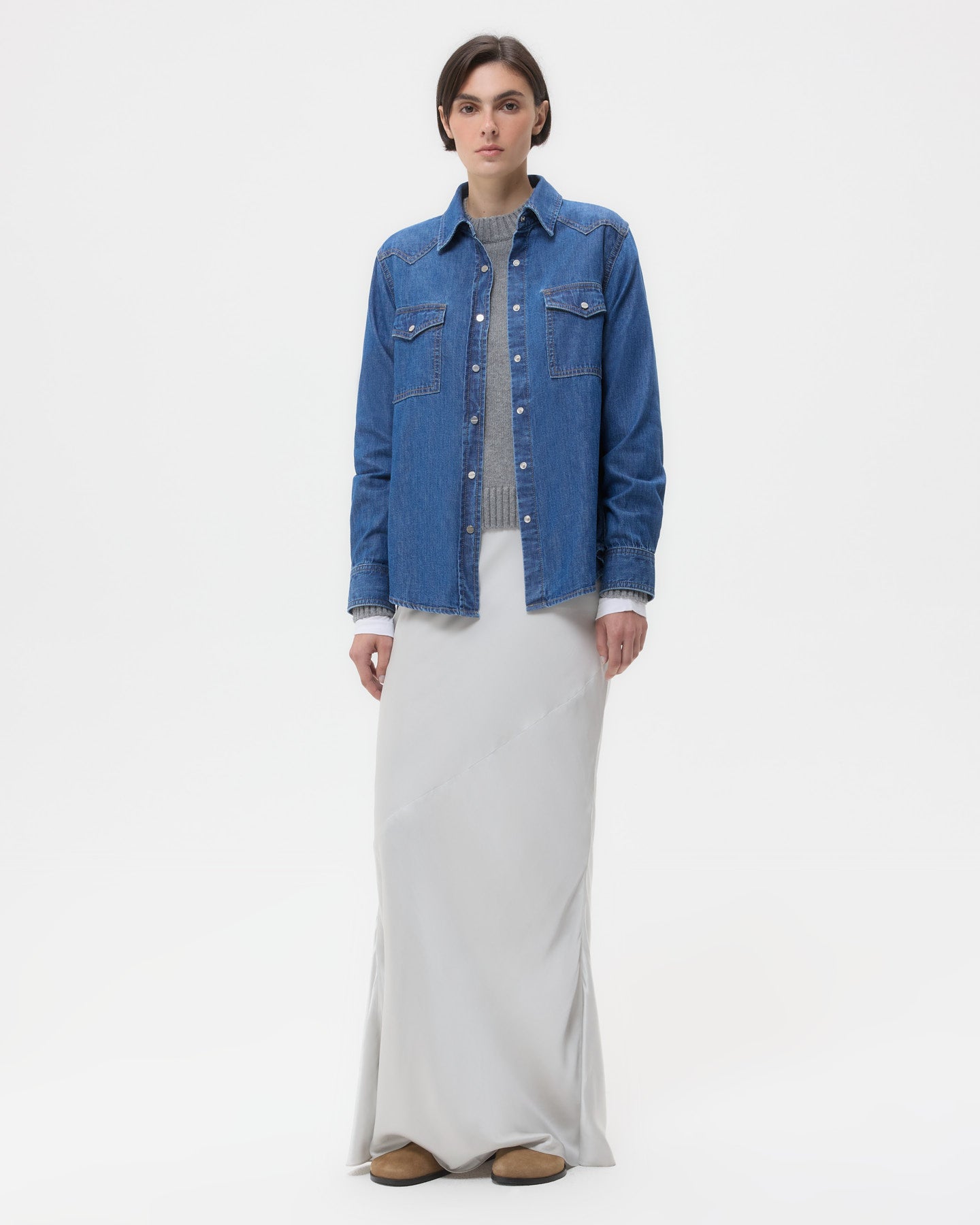 TWP Paris Cowboy Take Me Away Shirt in Denim Shirting view 6