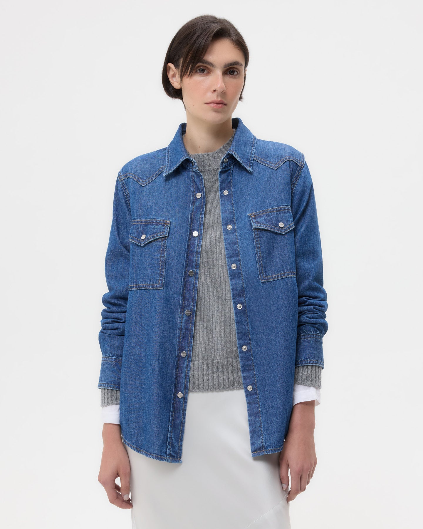 TWP Paris Cowboy Take Me Away Shirt in Denim Shirting view 1