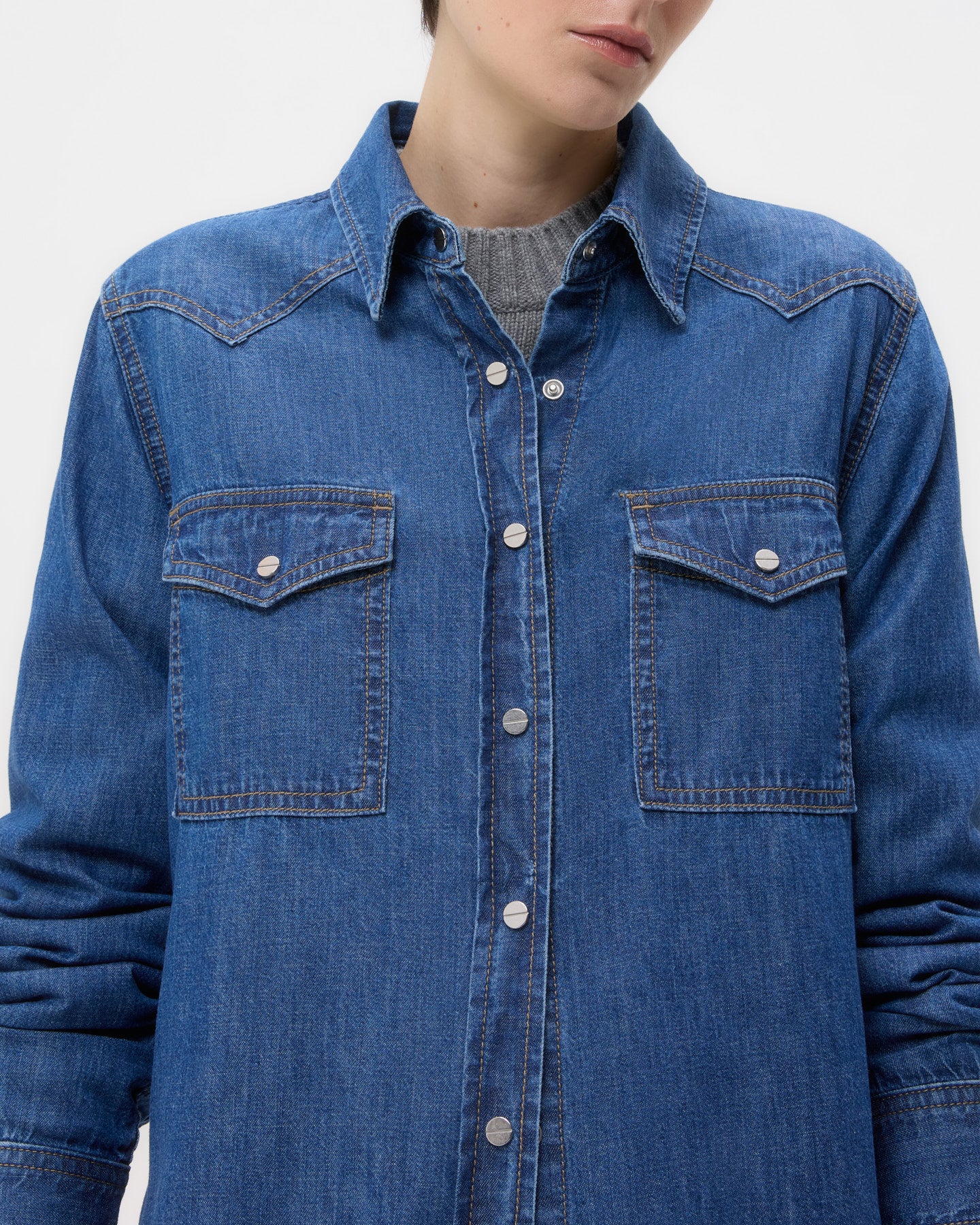 TWP Paris Cowboy Take Me Away Shirt in Denim Shirting view 4