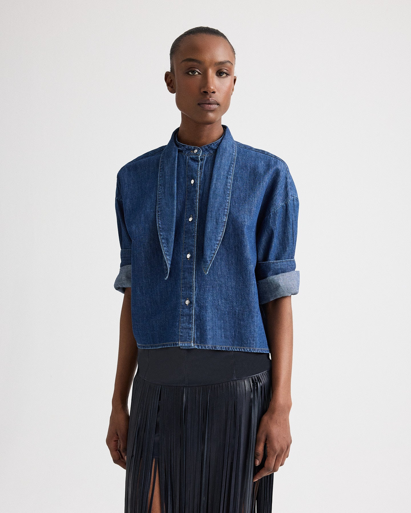 Dark stone Tie One On Shirt in Denim Shirting | TWP