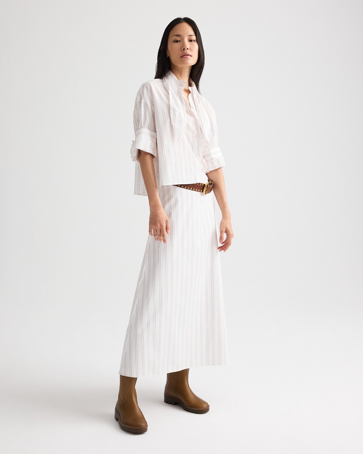 White / wine The A-Line Skirt in Drop Needle Double Stripe | TWP