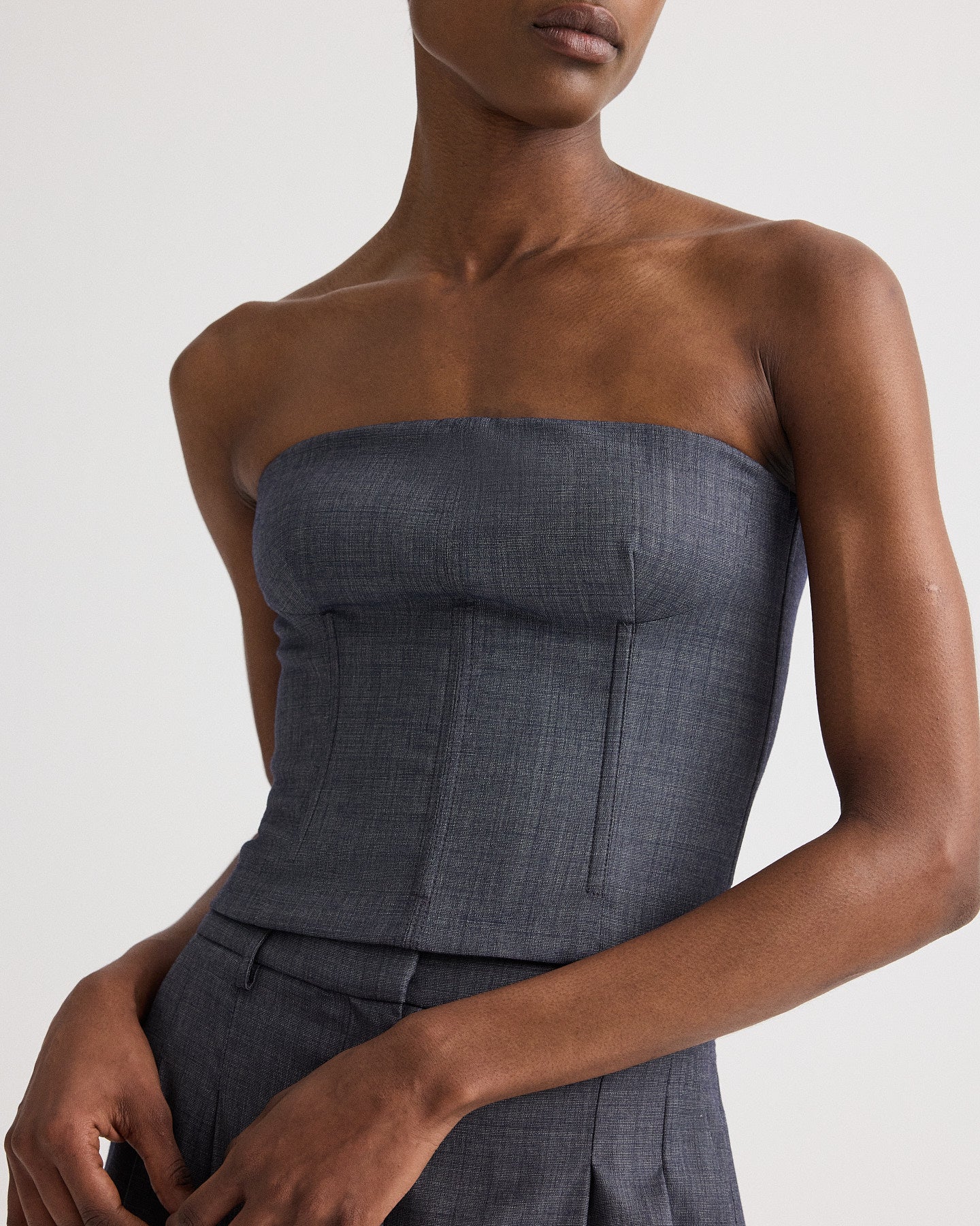 Medium indigo Jillian Bustier in Lightweight Viscose Wool | TWP