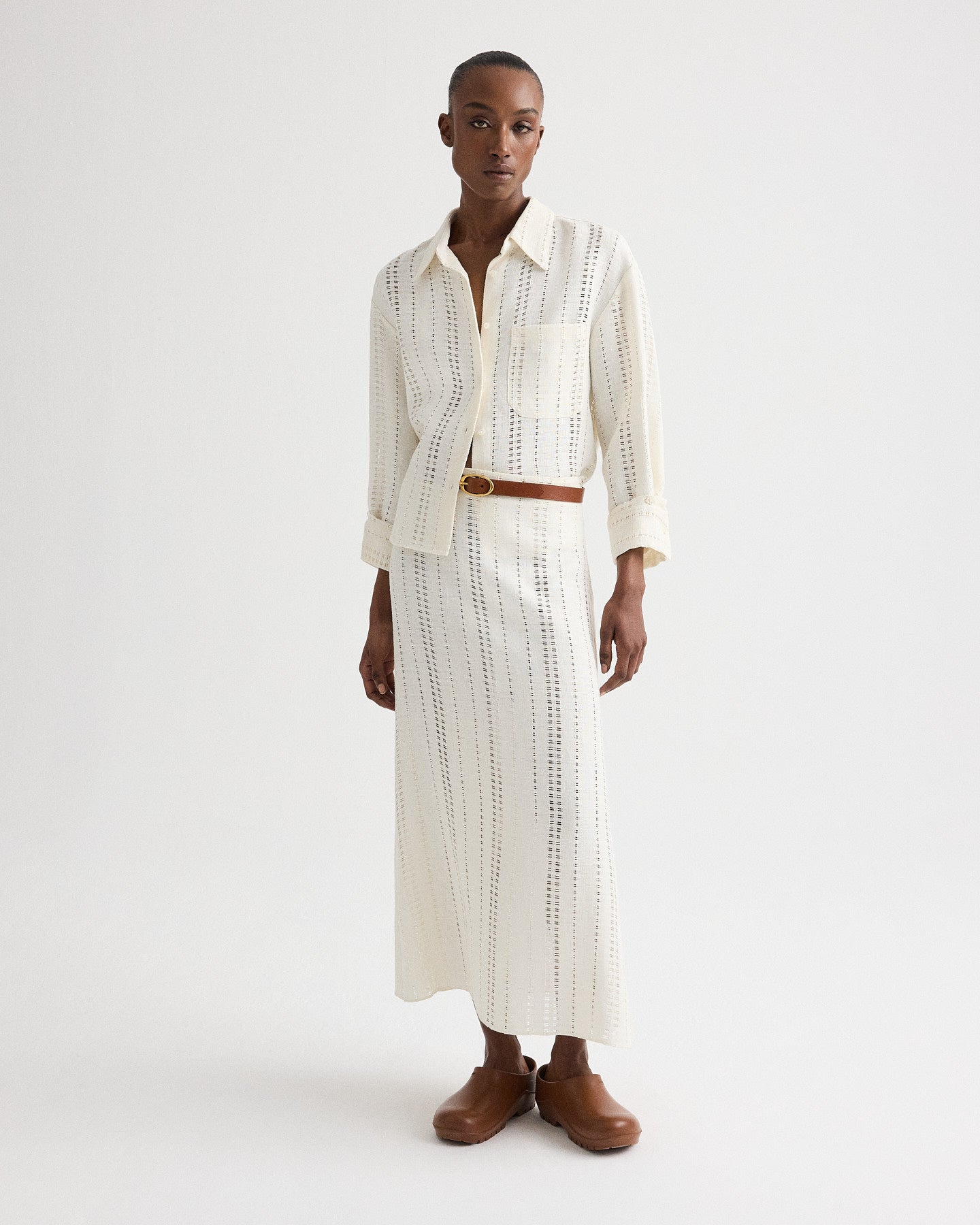 Ivory The A-Line Unlined Skirt in Ladder Weave Linen | TWP