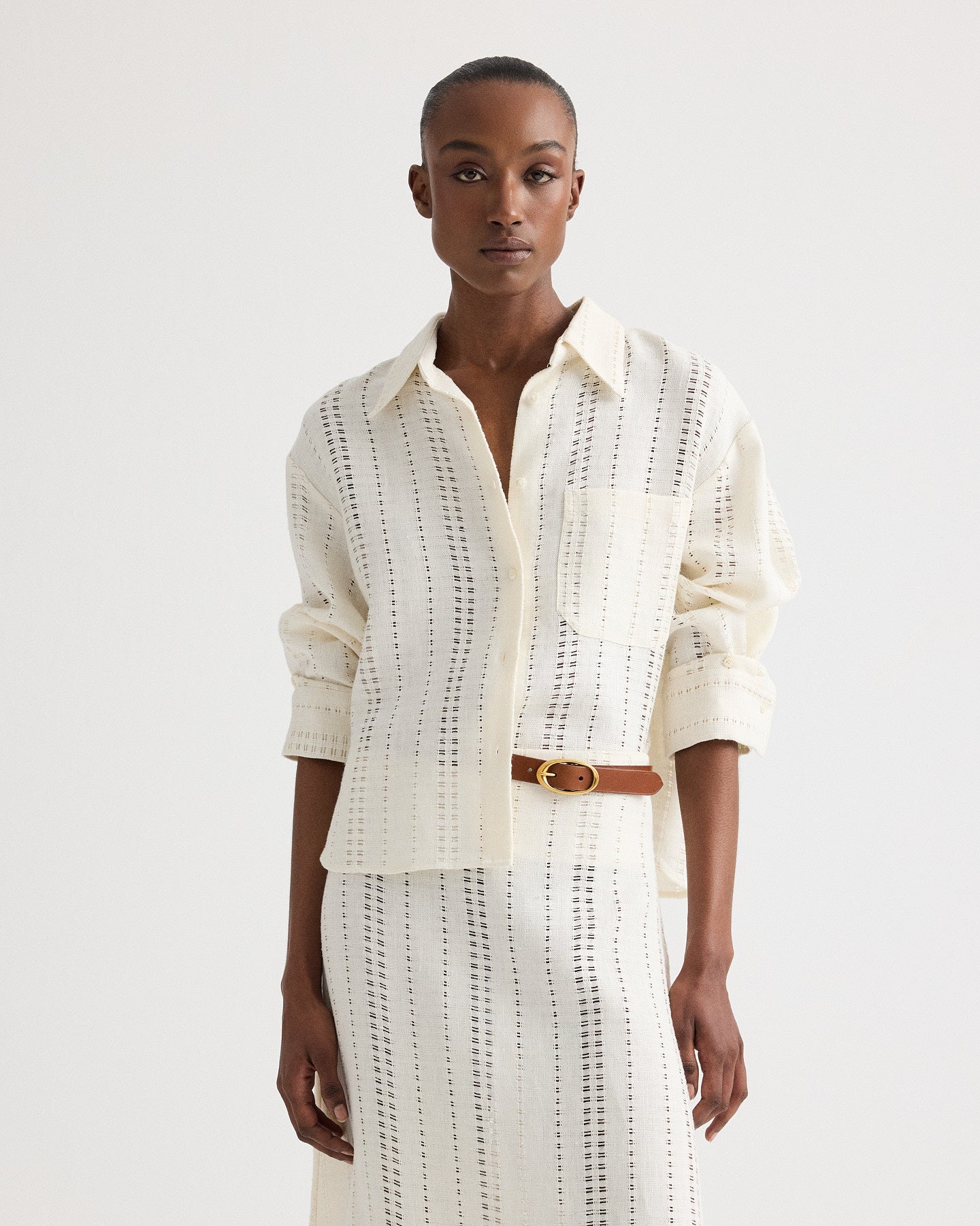 Ivory J.D. Shirt in Ladder Weave Linen | TWP