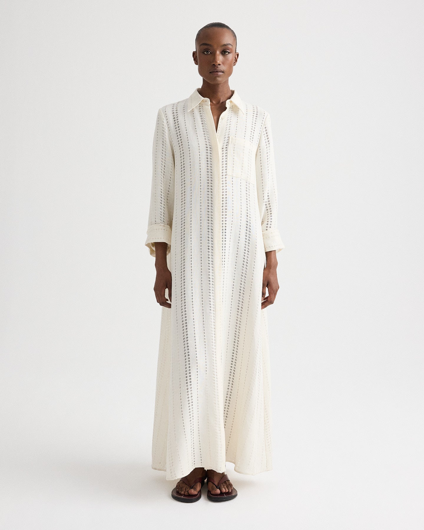 Ivory Jenny's Gown in Ladder Weave Linen