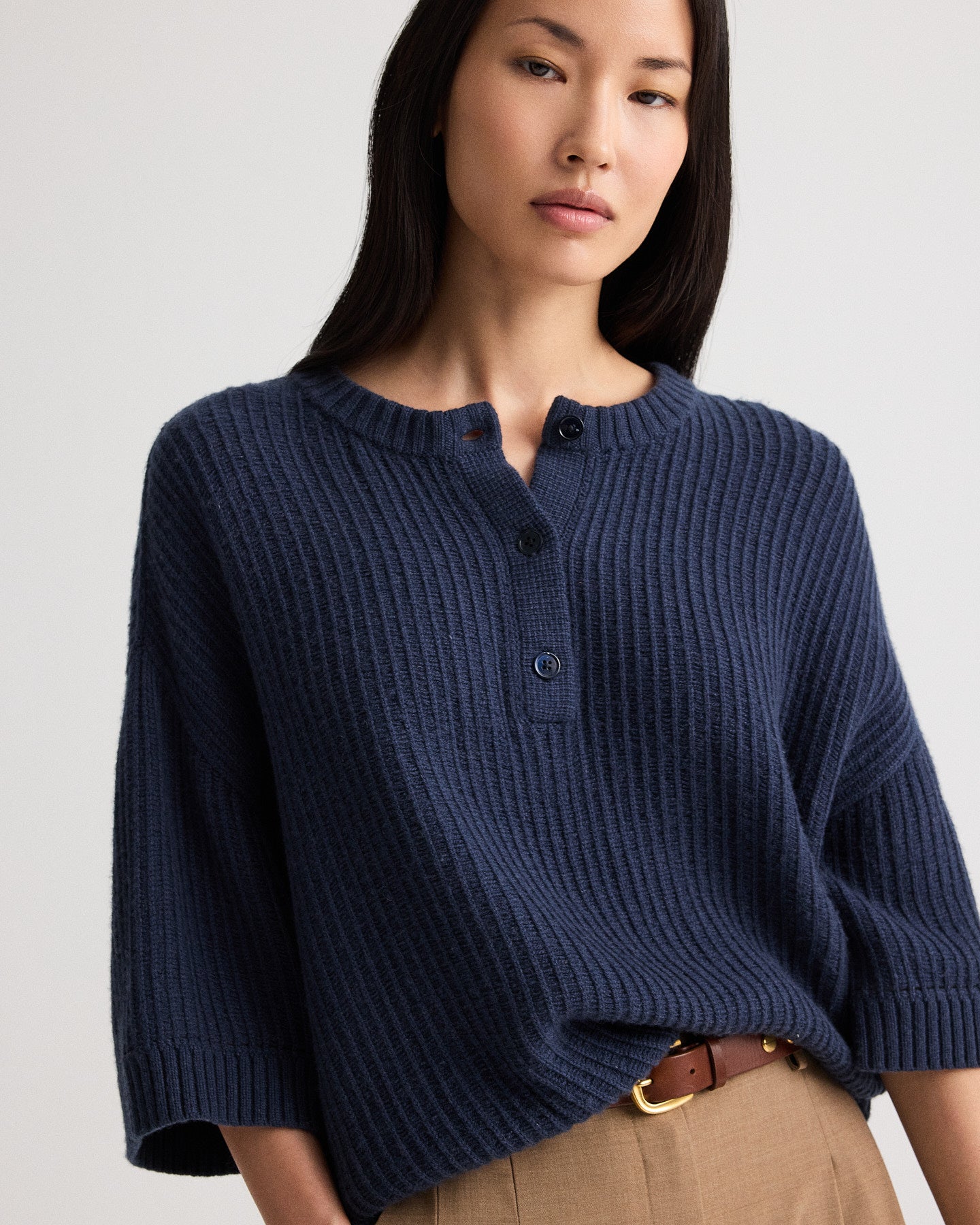 Night sky Short Sleeve Henley in Italian Cashmere | TWP
