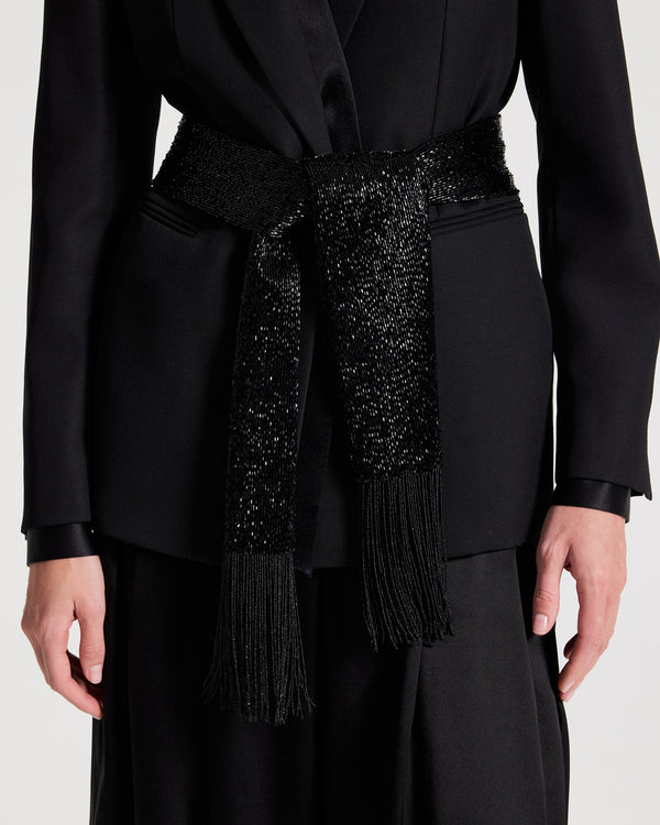 TWP Black / black JN Beaded Scarf in Bugle Bead view 2