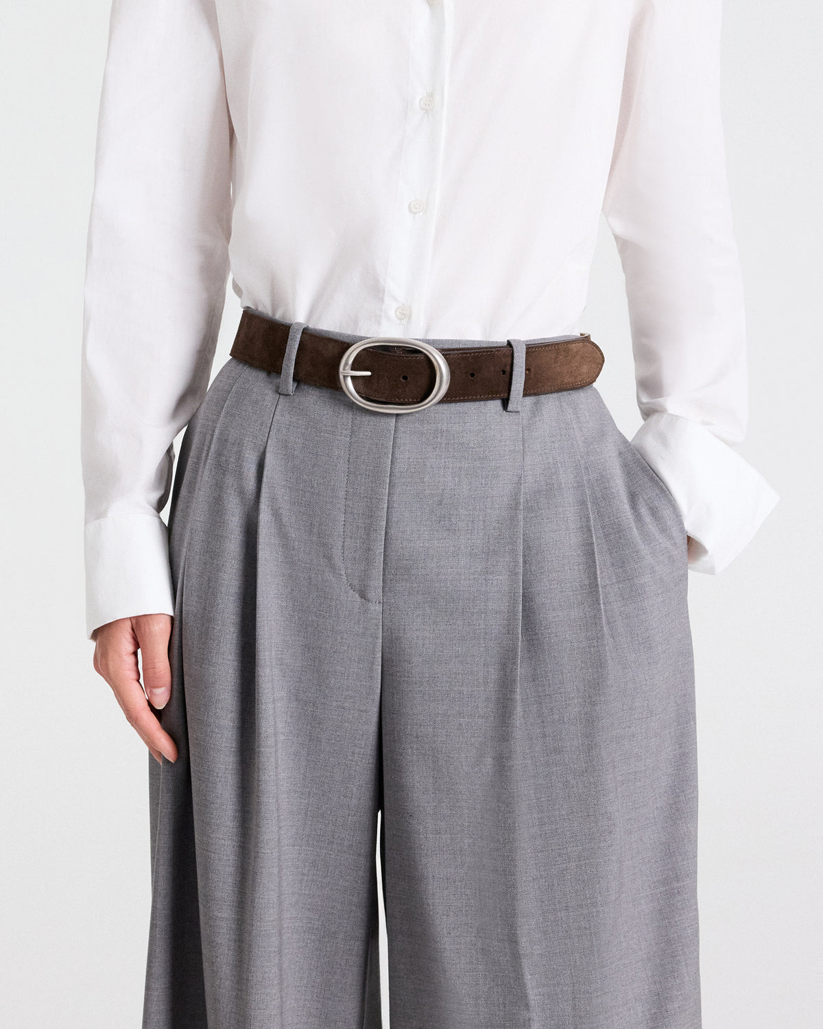 TWP Cocoa / antique silver Wide Belt in Suede view 2