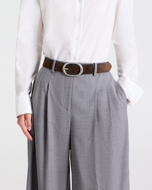 TWP Cocoa / antique silver Wide Belt in Suede view 2