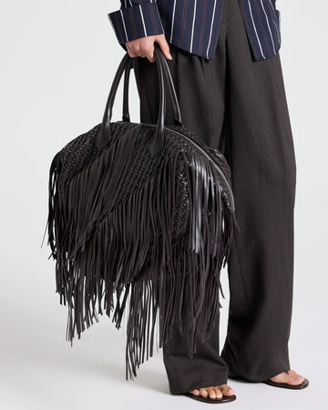 TWP Chocolate Woven Howard St Bag with Fringe in Leather view 2