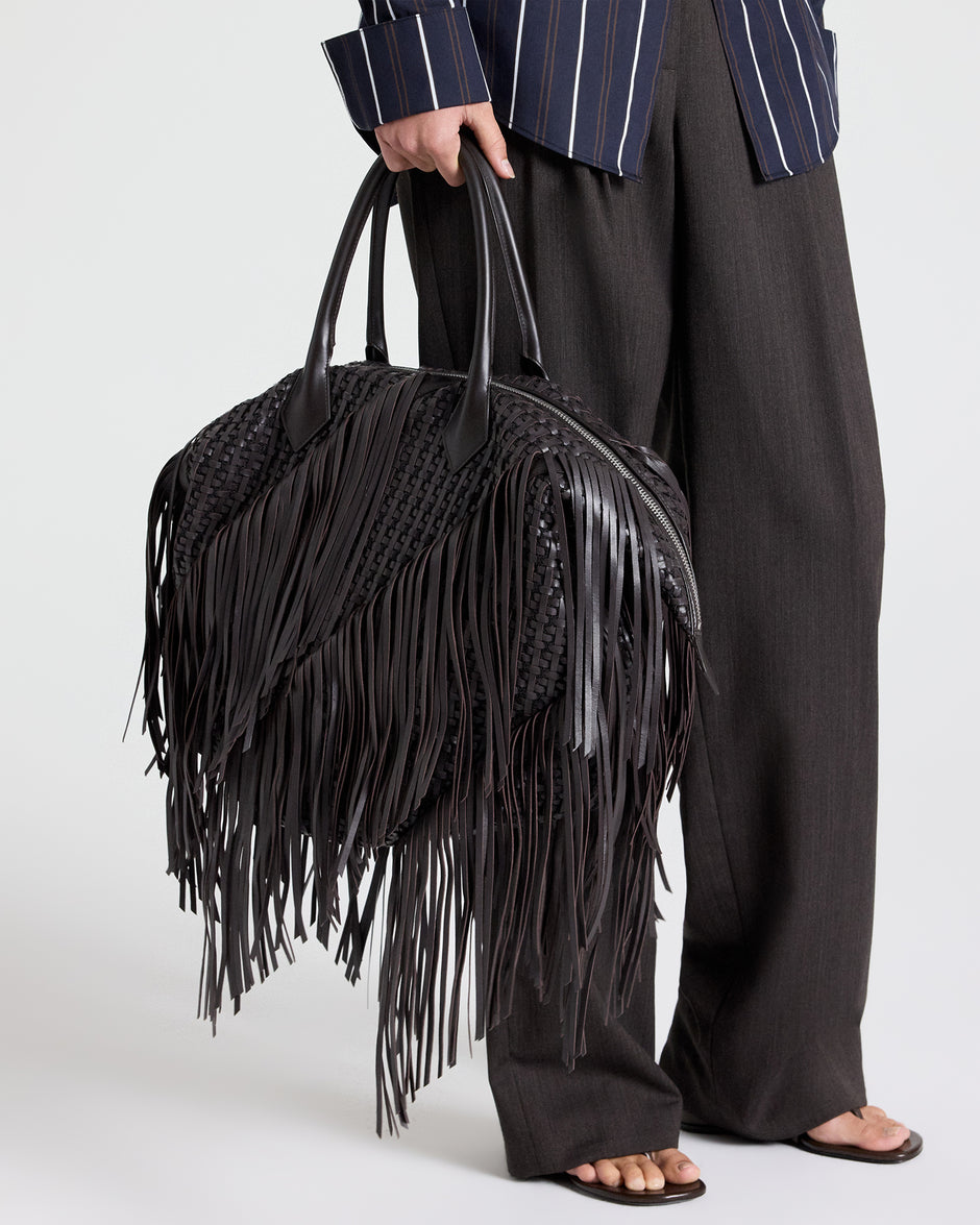 TWP Chocolate Woven Howard St Bag with Fringe in Leather view 2