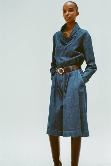 TWP Dark stone Steffens Short in Shirting Denim view 1