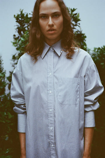 TWP White / grey Big Joe Shirt in Superfine Cotton Mini Stripe view 1