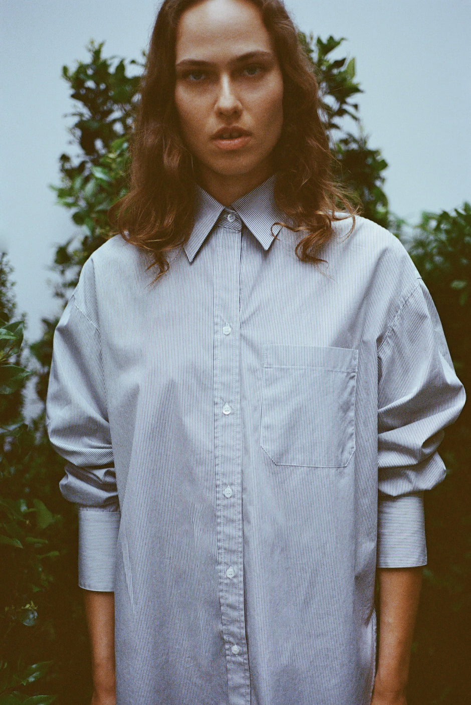 TWP White / grey Big Joe Shirt in Superfine Cotton Mini Stripe view 1