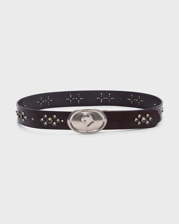 TWP Dakota / antique silver Buckle Bunny with Crystals and Horse Motif in Vachetta Leather view 1