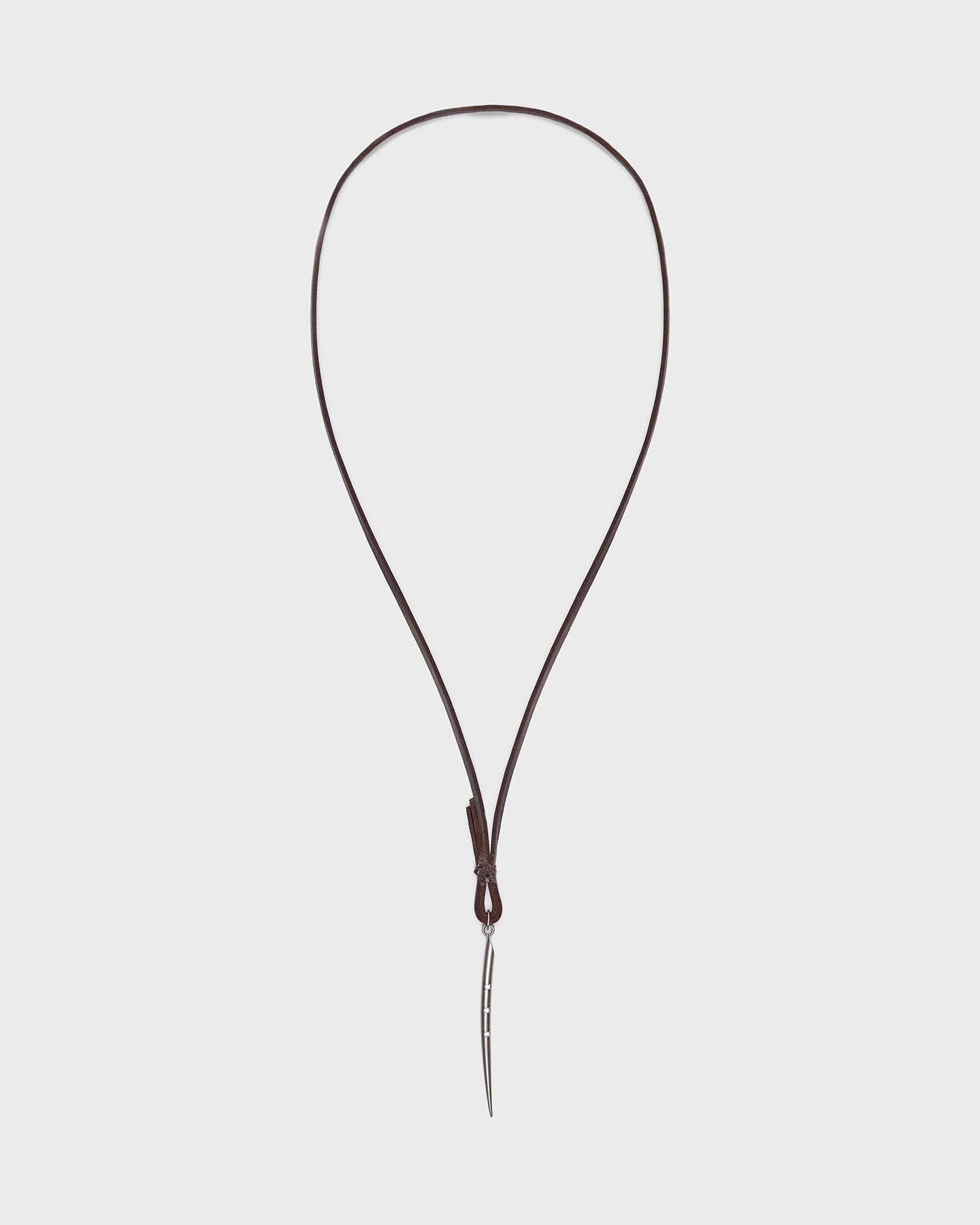 TWP Silver Thin Spike Necklace in Leather view 1
