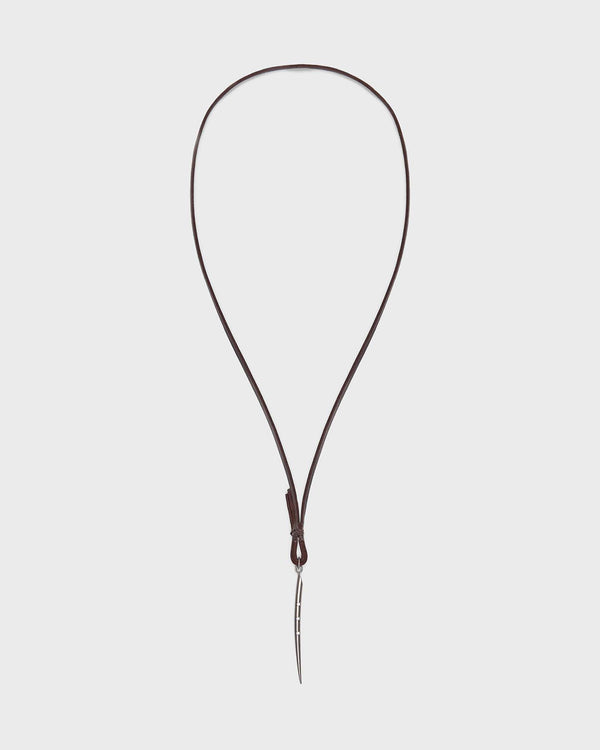 TWP Silver Thin Spike Necklace in Leather view 1
