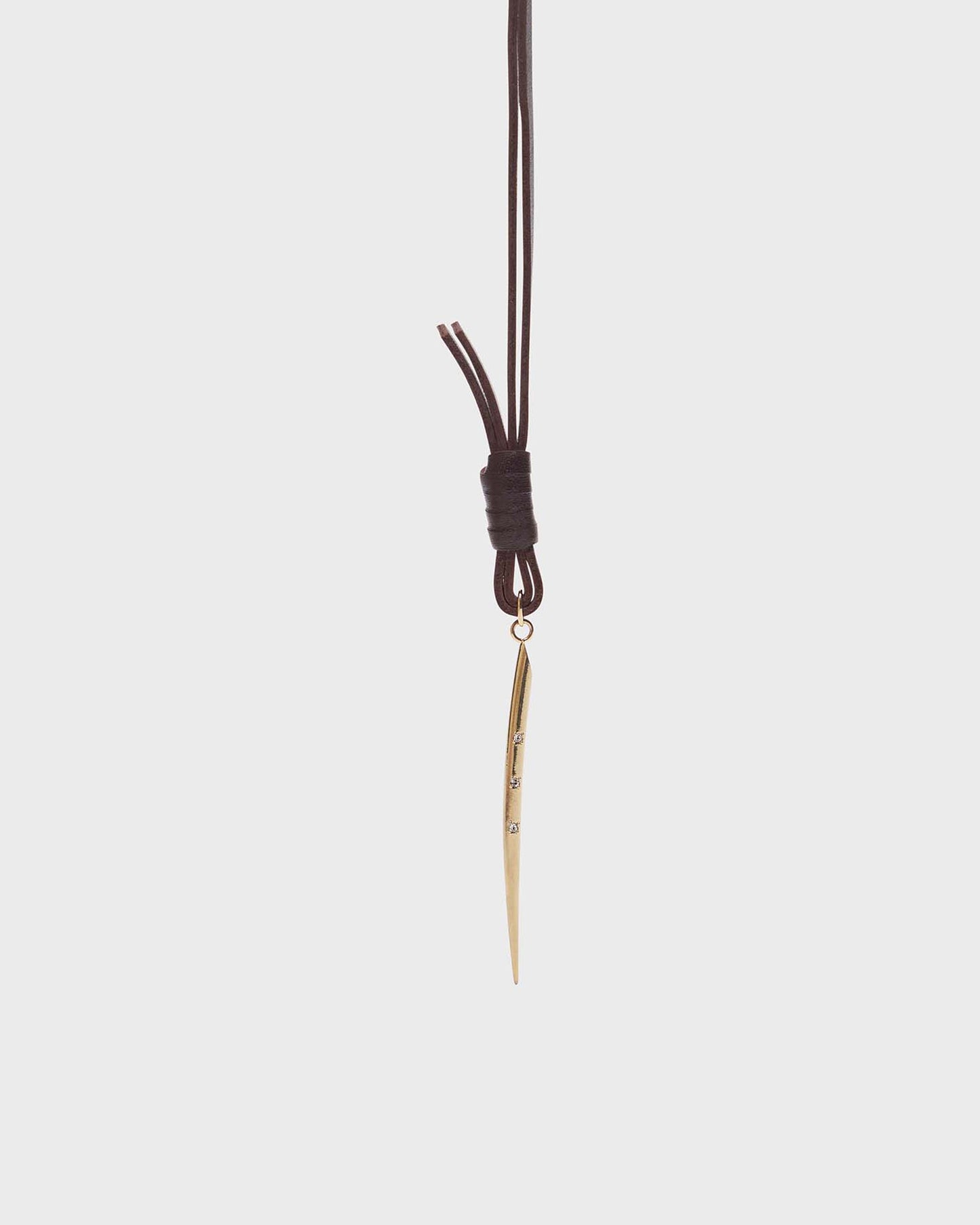 TWP Light antique gold Thin Spike Necklace in Leather view 3