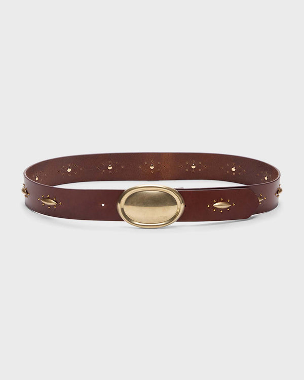 TWP Dark luggage/antique light gold Buckle Bunny with Marquis and Rivets in Vachetta Leather view 1