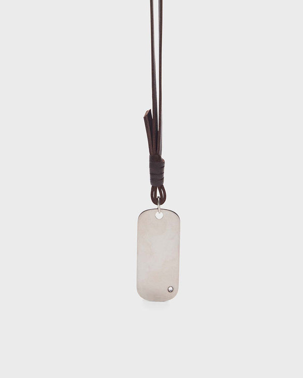 TWP Silver Metal Stone Mirror Necklace in Leather and Silver view 3