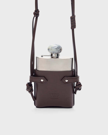 TWP Chocolate silver Flask Necklace with Stone Top in Leather view 3