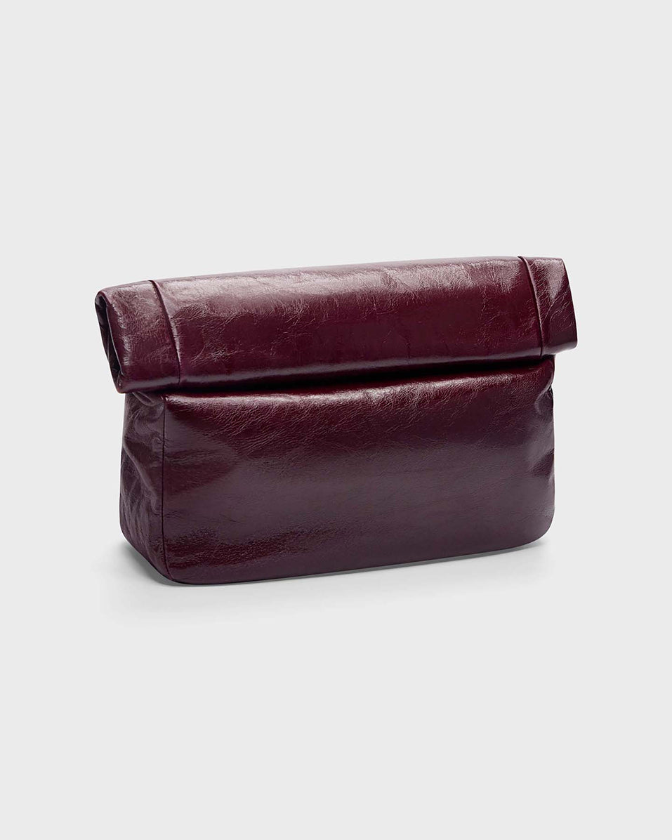 TWP Eggplant Roll Top Grocer Bag in Shiny Crinkle Leather view 1