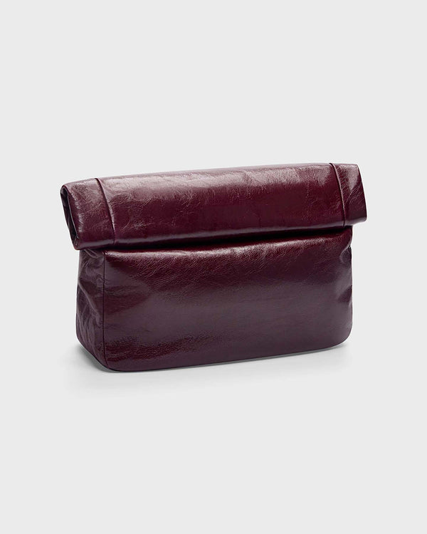 TWP Eggplant Roll Top Grocer Bag in Shiny Crinkle Leather view 1